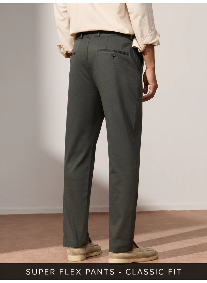 The Souled Store Olive Green The Souled Store Men Dark Olive Green Solid Classic Fit All-Day Pants for Men | Best Price UAE
