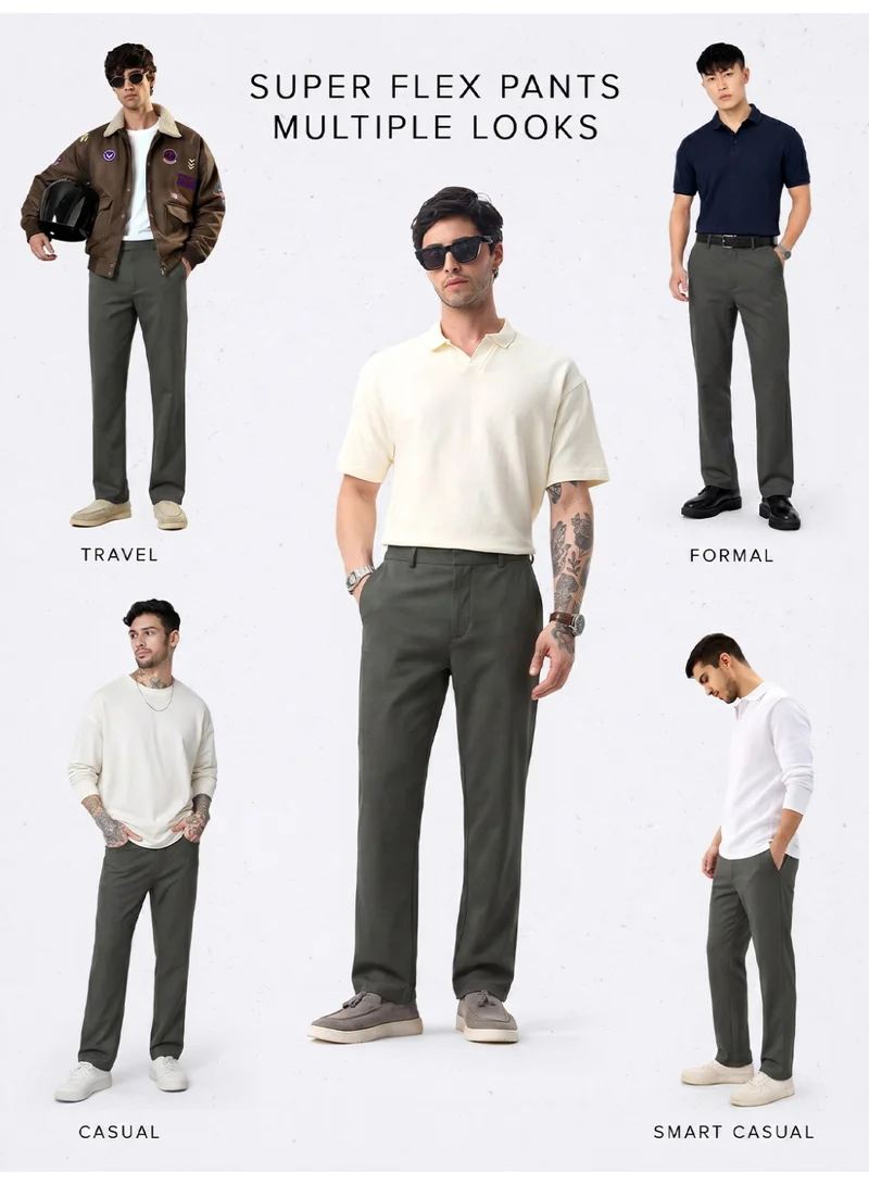 The Souled Store Olive Green The Souled Store Men Dark Olive Green Solid Classic Fit All-Day Pants for Men | Best Price UAE