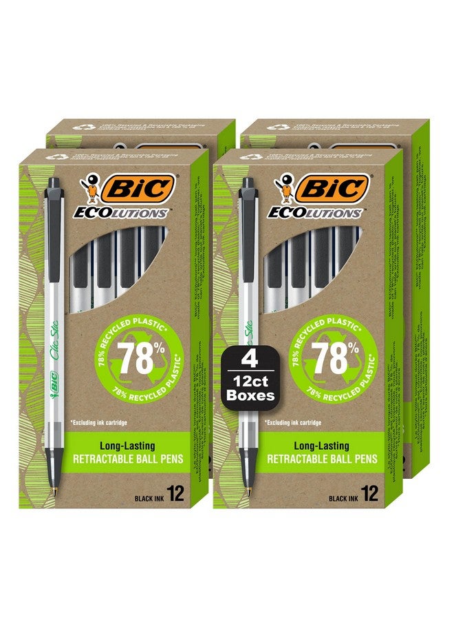 BIC Ecolutions Clic Stic Black Ballpoint Pens, Medium Point (1.0mm), 48-Count Pack, Retractable Ball Point Pens Made from 78% Recycled Plastic - Image 1