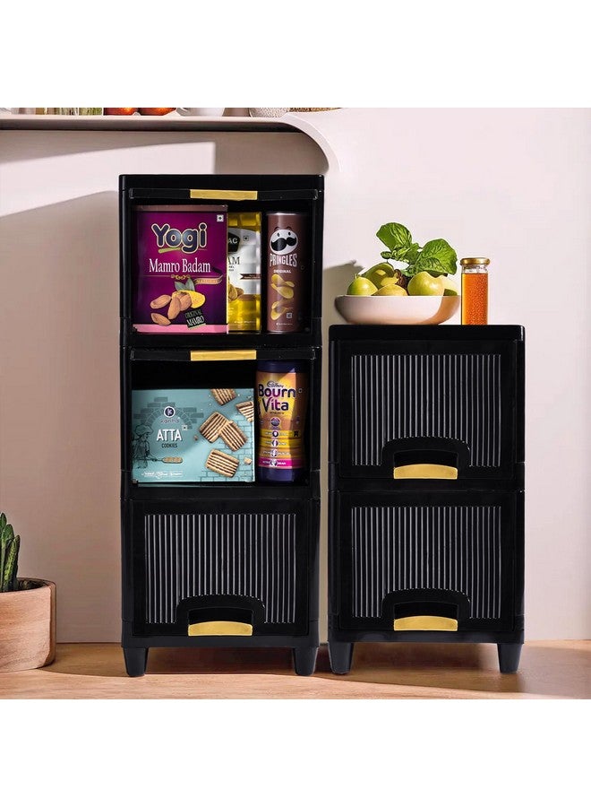 Kuber Industries Kuber Industries 5 Units Modular Cabinet Storage Organizer (3 + 2) | Foldable Kid Wardrobe for Cloth & Toys | Easy to Assemble Closet & Space-Saving Cupboard/Plastic Almirah for Cloth | Black  - Image 1