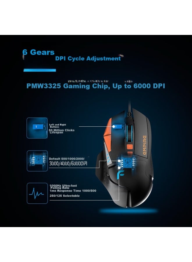 Dearmo F35 Wired Gaming Mouse, Rgb Mouse, Pubg Mouse, With Weights And Counterweights, Orange And Black, 6000dpi - Image 3