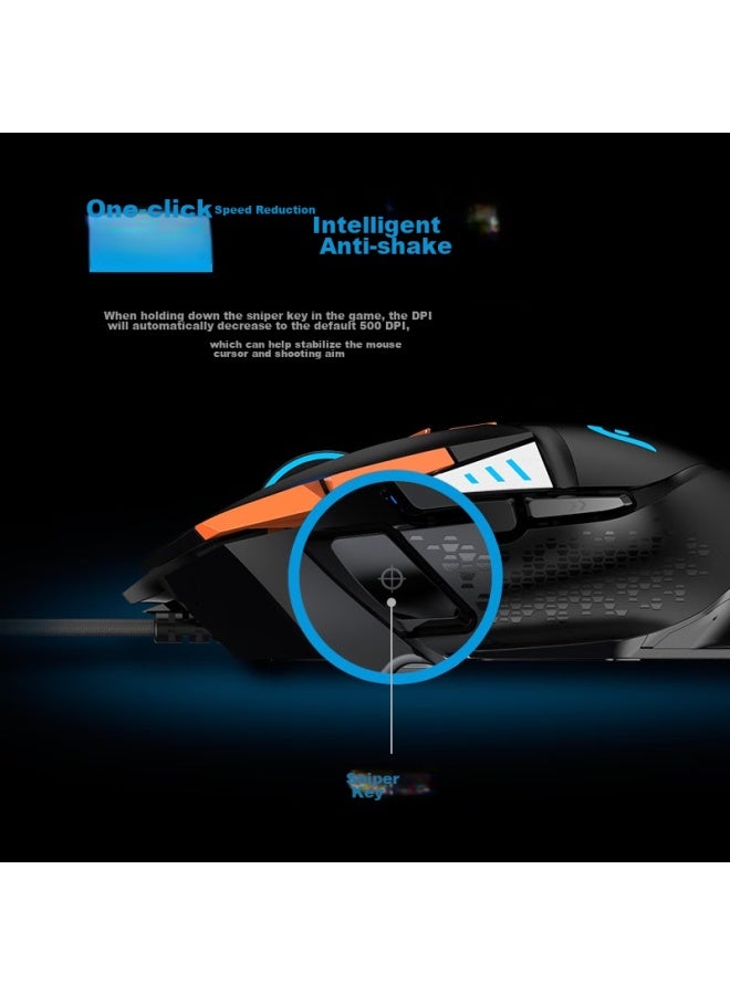 Dearmo F35 Wired Gaming Mouse, Rgb Mouse, Pubg Mouse, With Weights And Counterweights, Orange And Black, 6000dpi - Image 2