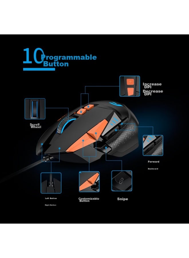 Dearmo F35 Wired Gaming Mouse, Rgb Mouse, Pubg Mouse, With Weights And Counterweights, Orange And Black, 6000dpi - Image 1