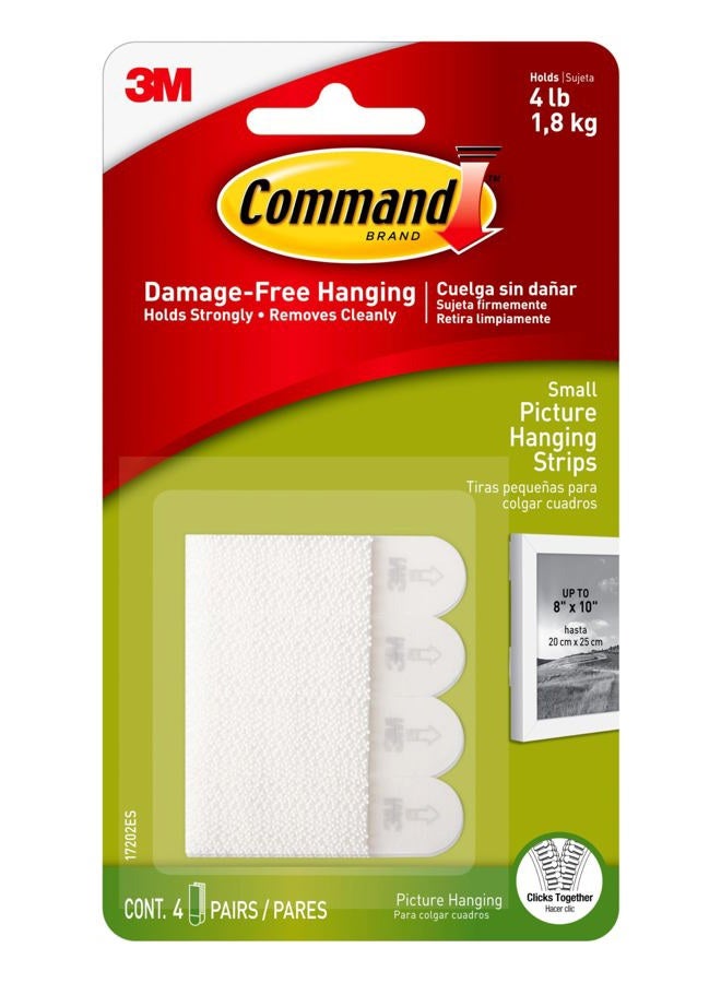 Command Picture Small Hanging Strips White color, 4 pairs/pack | Holds 1.8 kg whole pack | Organize | Decoration | No Tools | Holds Strongly | Damage-Free Hanging - Image 1