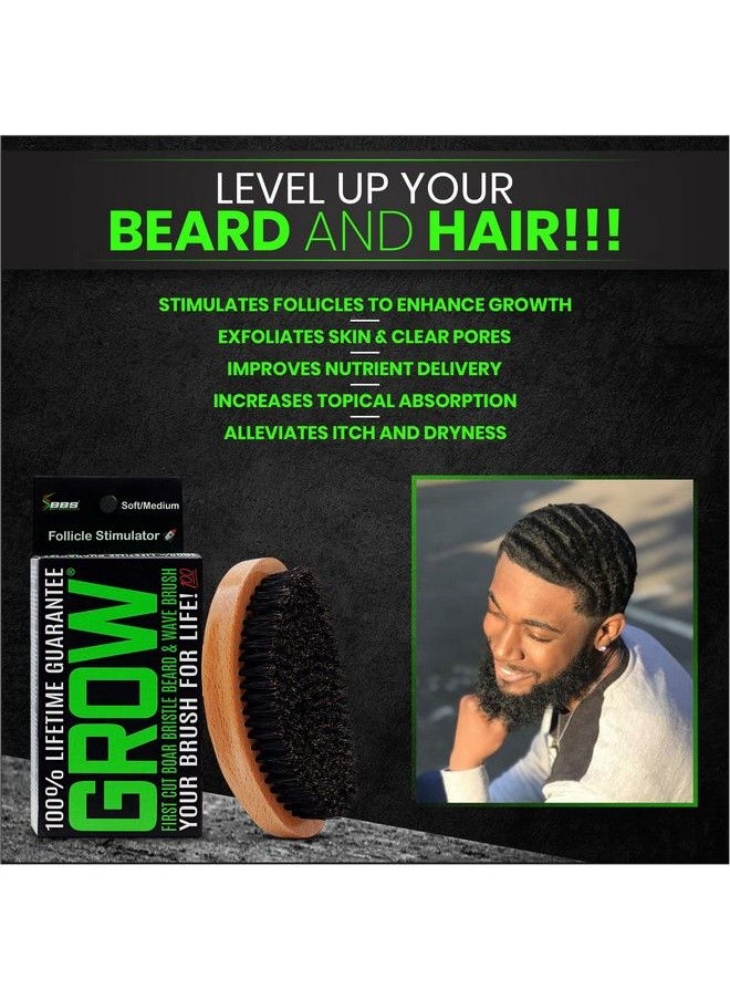 BBS BEST BEARD STUFF - Grow First Cut Boar Bristle Beard & Wave Brush For Men 360 Beard/Hair Growth Follicle Stimulator Exfoliate Detangle Moisturize Improve Circulation & Blood Flow (Usa) - Image 1
