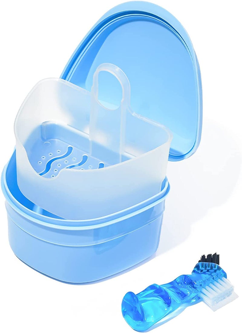 Y-Kelin Denture Retainer Cleaner Kit, Denture Cleaning Case with Denture Brush (Blue) - Image 1