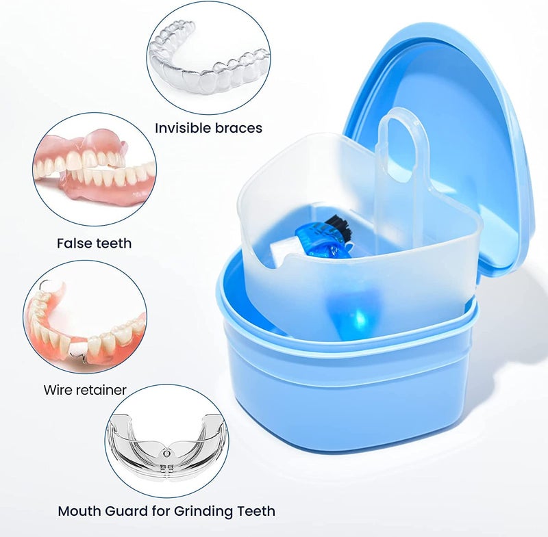 Y-Kelin Denture Retainer Cleaner Kit, Denture Cleaning Case with Denture Brush (Blue) - Image 4