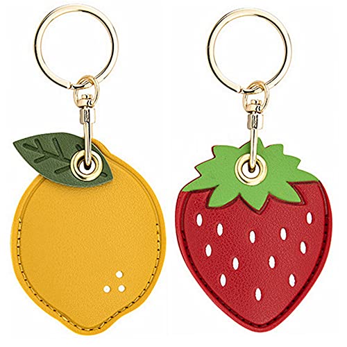 Tomcrazy 2 Pack 3in1 Cartoon Protective Case for Airtag Cover Samsung Galaxy SmartTag Cases Tile Mate Eufy Security SmartTrack Link Keychain Key Finder (1 Strawberry & 1 Lemon) - Image 4