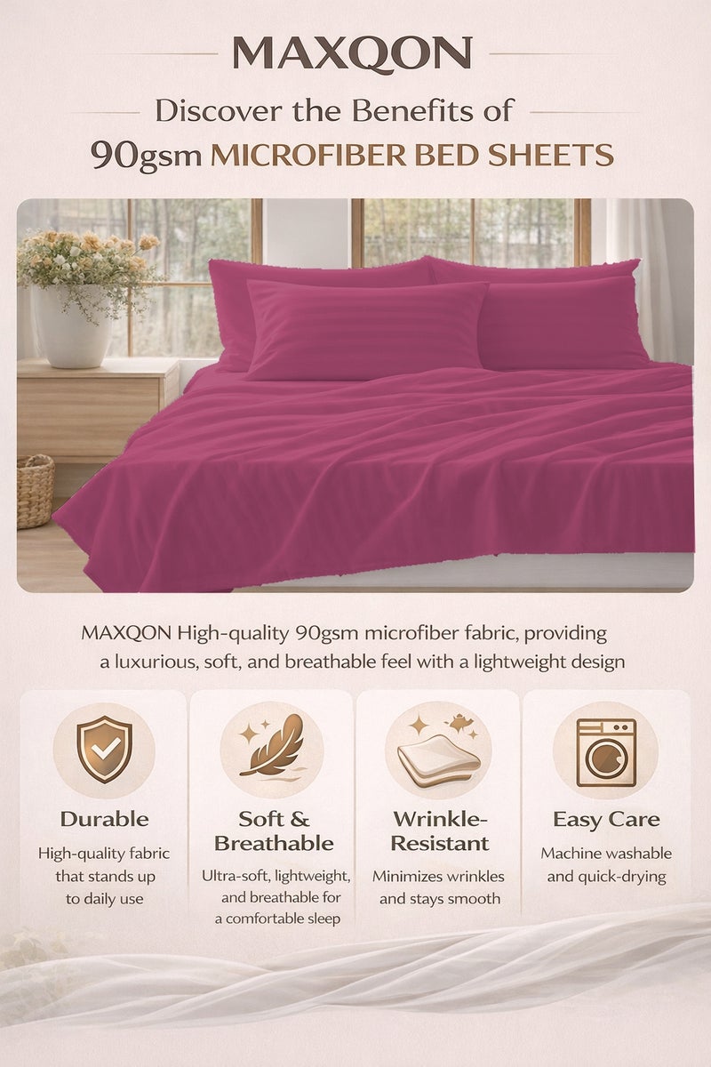 ماكسكون طقم ملاية سرير مايكروفايبر فاخر مكوّن من 3 قطع – ملاية مسطحة مقاس (230×255 سم) مع 2 كيس وسادة (50×75 سم) – ناعم جداً، قابل للتنفس، ومقاوم للتجاعيد – مناسب لأسرة الكوين والكينج – مثالي للاستخدام المنزلي والفندقي - Image 4
