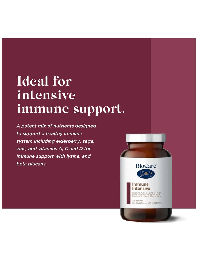 Biocare Immune Intensive Vitamins A C D And Zinc For High Potency Immune Support with Elderberry, Beta Glucans & Sage, 70g Powder Food Supplement With Sweeteners  - Image 3