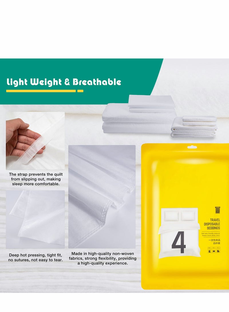 SYOSI طقم بياضات سفر disposable من 4 قطع، شراشف disposable، شراشف للسفر التجاري، فندق، رحلة في الهواء الطلق، تخييم، 1 غطاء لحاف، 1 شريحة سرير و 2 أغطية وسائد، 2 منشفة، 2 منشفة استحمام  - Image 4