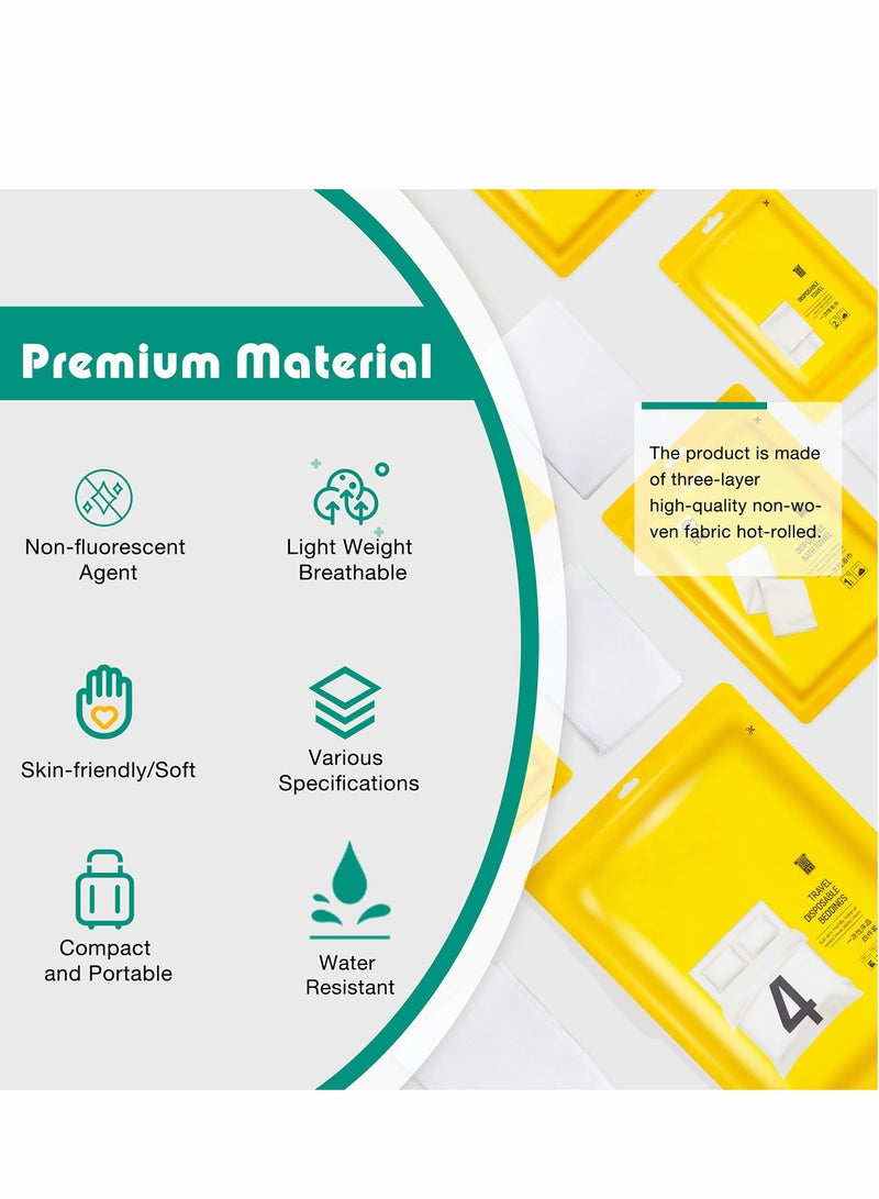 SYOSI طقم بياضات سفر disposable من 4 قطع، شراشف disposable، شراشف للسفر التجاري، فندق، رحلة في الهواء الطلق، تخييم، 1 غطاء لحاف، 1 شريحة سرير و 2 أغطية وسائد، 2 منشفة، 2 منشفة استحمام  - Image 2