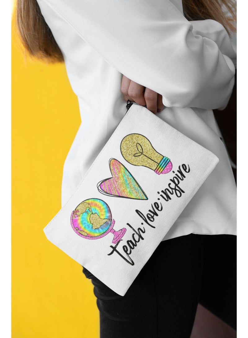 ZOOM Teach Love Inspire Zipper Pouch – Motivational Canvas Bag for Teachers