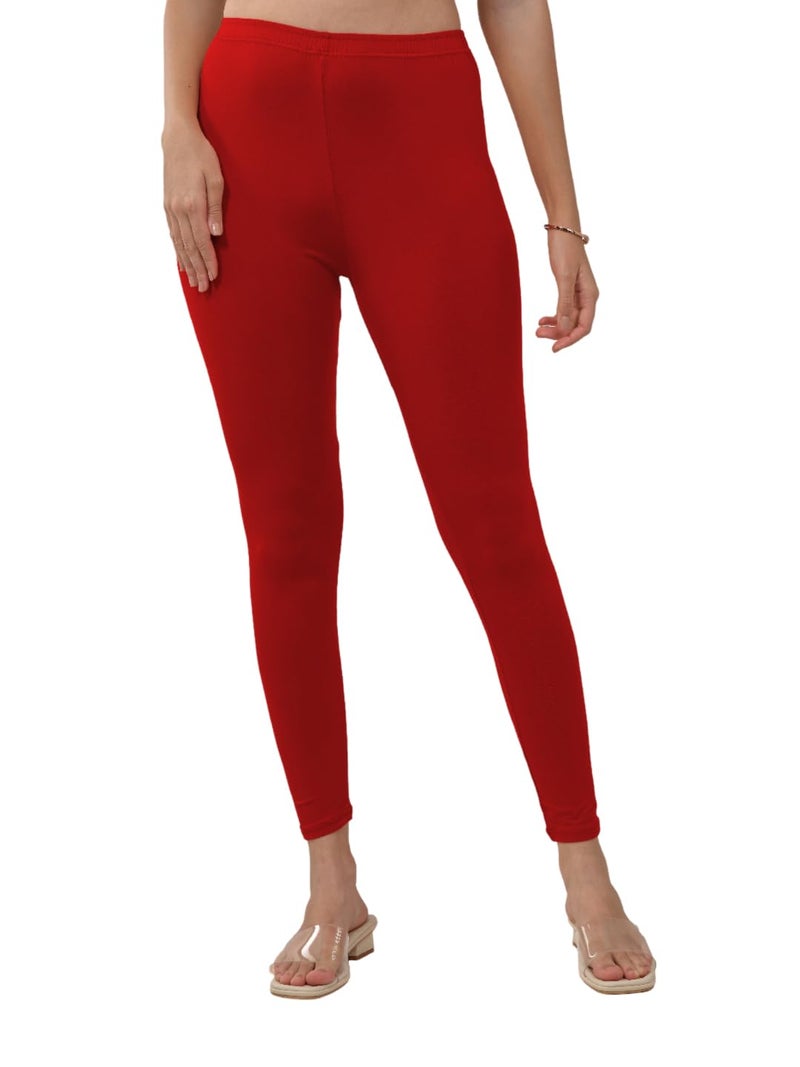 Lyra Women Solid Premium Cotton Ankle Length Leggings | Mid-Waist | Fashionwear - Image 1