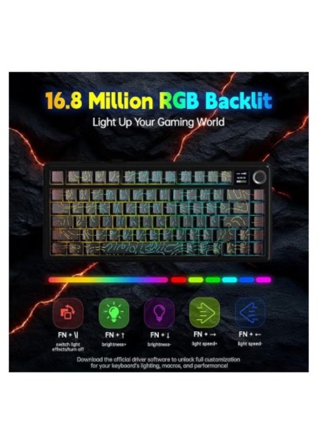 AULA F75 MAX Wireless Gaming Keyboard w/Smart Display & Knob,75% Hot Swappable Custom Mechanical Keyboard, RGB Backlit,Pre-lubed Linear Switches,Side Printed PBT Topographic Keycaps(Grey) - Image 3