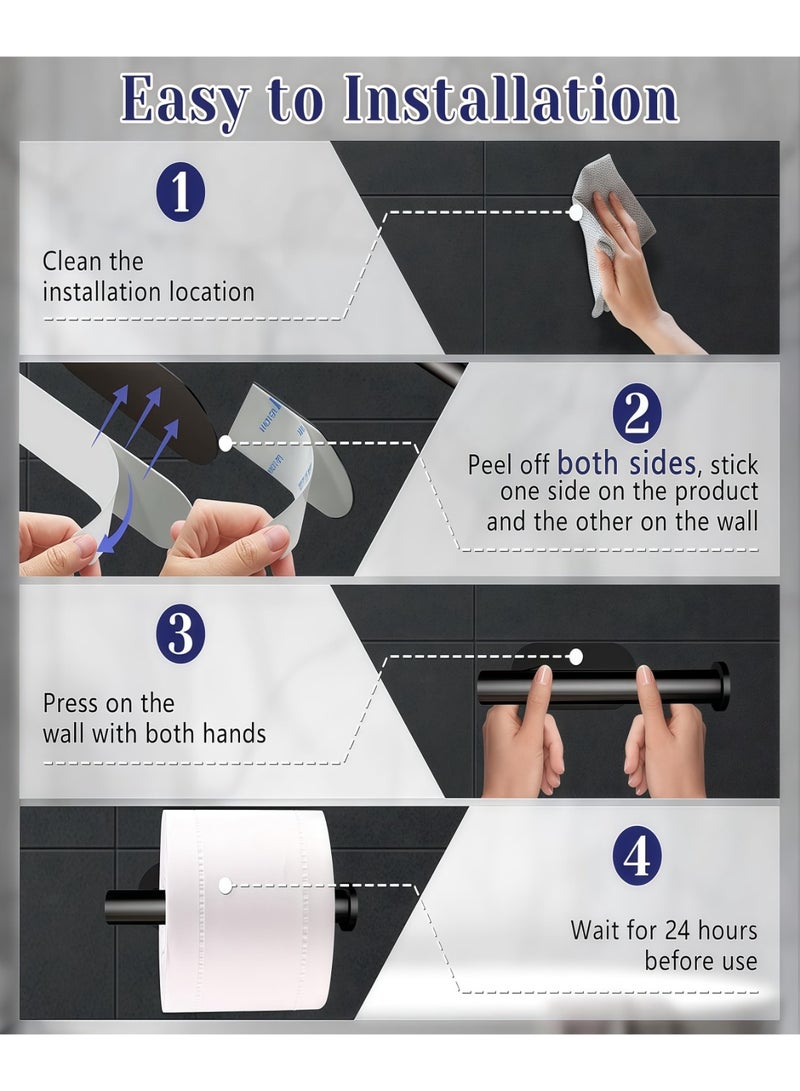 نايزان حامل ورق التواليت اللاصق من الفولاذ المقاوم للصدأ، مثبت على الحائط بدون ثقب، تصميم قوي ومتعدد الاستخدامات للحمامات والمطابخ والسيارات والمركبات الترفيهية، لون أسود للاستخدام اليومي والديكور المنزلي - Image 4