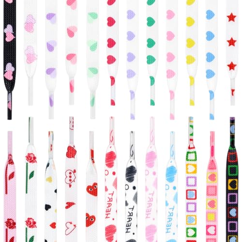 DANHUA Colored Flat Shoe laces: 2 Pair White Red Hearts Printed Shoelaces for Sneakers boot 47 inch - Image 4
