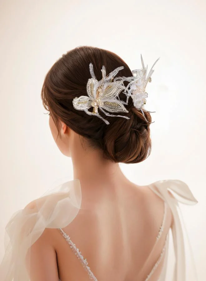 Take Two Pack of 2 - White Feather and Pearl Hair Clip
