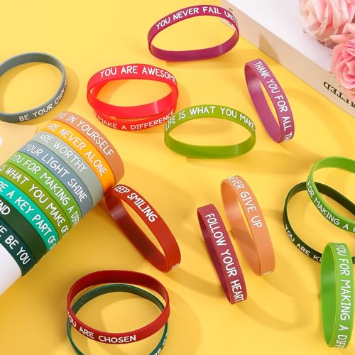 JUNEBRUSHS 64pcs Motivational Silicone Bracelets Bulk Colored Inspirational Rubber Wristbands Unisex for Student Teacher Office Prizes Gifts Back to School Party Favor Supplies - Image 4