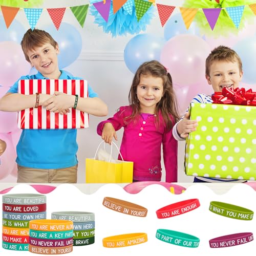 JUNEBRUSHS 64pcs Motivational Silicone Bracelets Bulk Colored Inspirational Rubber Wristbands Unisex for Student Teacher Office Prizes Gifts Back to School Party Favor Supplies - Image 5