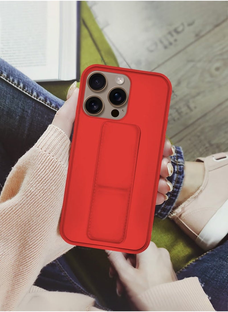 Raxoom 3-Pack Premium PU Leather Case & Screen Protectors for iPhone 16 Pro Max â€“ Shockproof, Anti-Scratch, Stand Function, Finger Grip Case Cover (Red) - Image 4