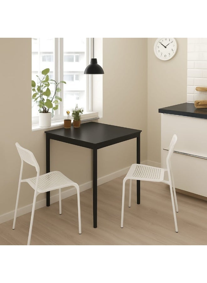 حدد المحور طاولة طعام وكرسيان، إطار معدني قوي، سطح طاولة متين، أسود/أبيض، 67 × 67 سم - Image 1