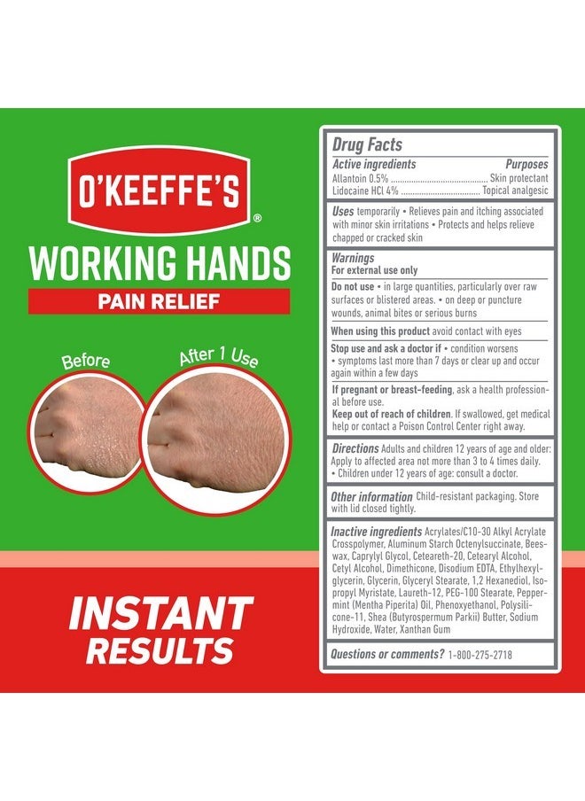 O'Keeffe's Working Hands Pain Relief Cream Skin Protectant With 4% Lidocaine And Cooling Peppermint Oil For Instant Relief From Pain, Itching, Irritation And Dryness, 3Oz Tube  - Image 5