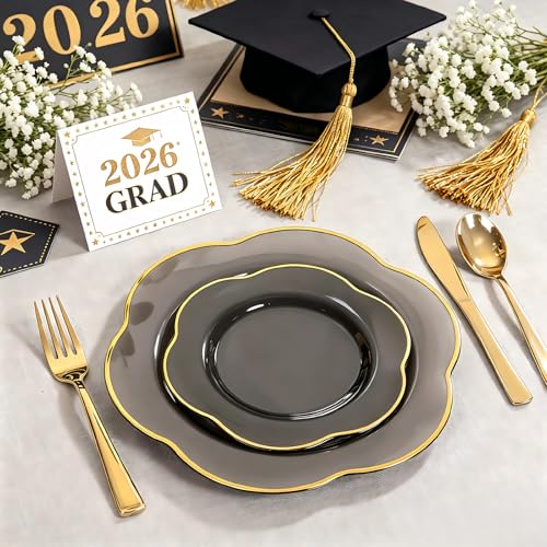Liacere 60Pcs Brown Plastic Plates - Brown Disposable Plates With Gold Rim, Heavy-duty Amber Plates,Water ripples Party Plates Include 30 Dessert-Platos,30 Dinner-Platos for Party & Wedding - Image 3