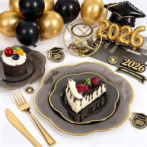 Liacere 60Pcs Brown Plastic Plates - Brown Disposable Plates With Gold Rim, Heavy-duty Amber Plates,Water ripples Party Plates Include 30 Dessert-Platos,30 Dinner-Platos for Party & Wedding - Image 4
