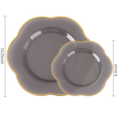 Liacere 60Pcs Brown Plastic Plates - Brown Disposable Plates With Gold Rim, Heavy-duty Amber Plates,Water ripples Party Plates Include 30 Dessert-Platos,30 Dinner-Platos for Party & Wedding - Image 2