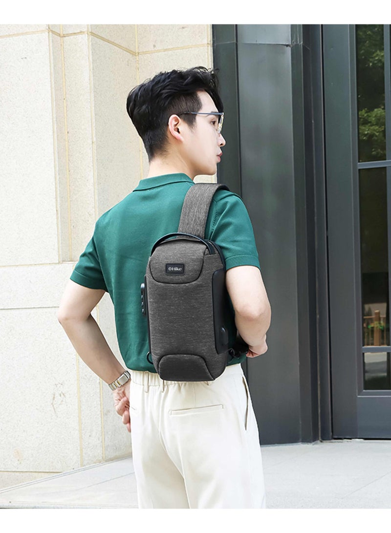 هايك Unisex Crossbody Bag Water Resistant Anti-Theft Shoulder Bag with Built in USB Port and 3-Digit Combination lock for Business Travel Outdoor Shopping, HKSBYG-Grey - Image 2