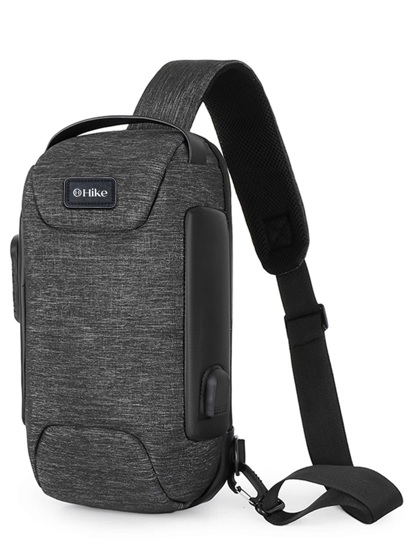 هايك Unisex Crossbody Bag Water Resistant Anti-Theft Shoulder Bag with Built in USB Port and 3-Digit Combination lock for Business Travel Outdoor Shopping, HKSBYG-Grey - Image 1