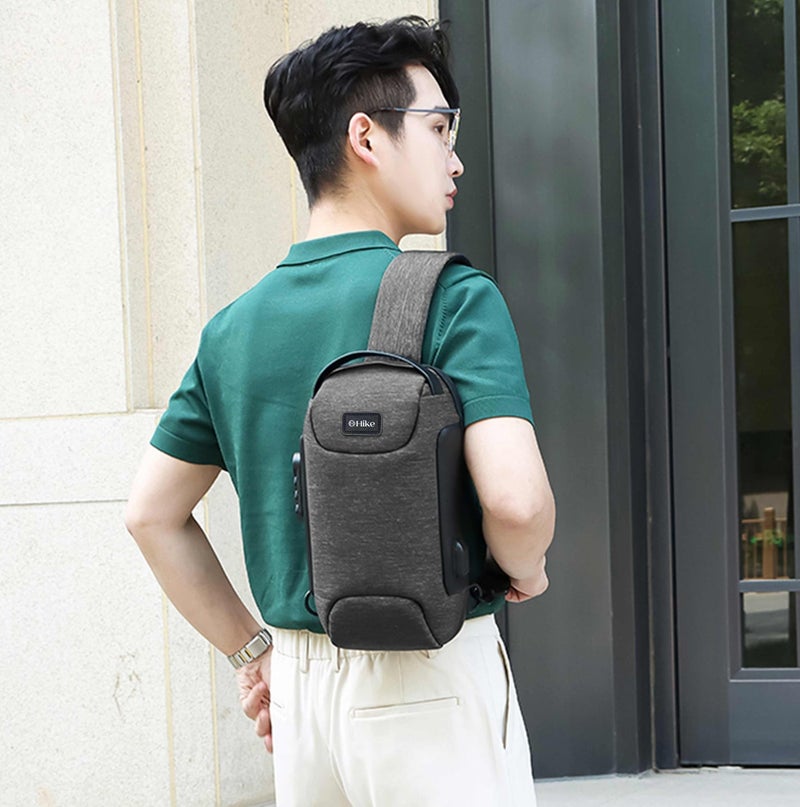 هايك Unisex Crossbody Bag Water Resistant Anti-Theft Shoulder Bag with Built in USB Port and 3-Digit Combination lock for Business Travel Outdoor Shopping, HKSBYG-Grey - Image 2