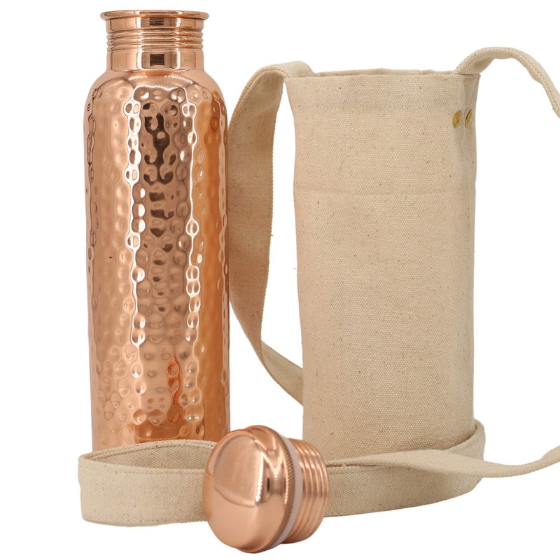 Kitchen Science Copper Water Bottle (34oz/1000ml) w/a Carrying Canvas Bag | 100% Pure Copper Bottle for Drinking Water | Lab-Tested, Heavy Duty & Leak-Proof | Authentic Ayurvedic Copper Water Bottle - Image 1