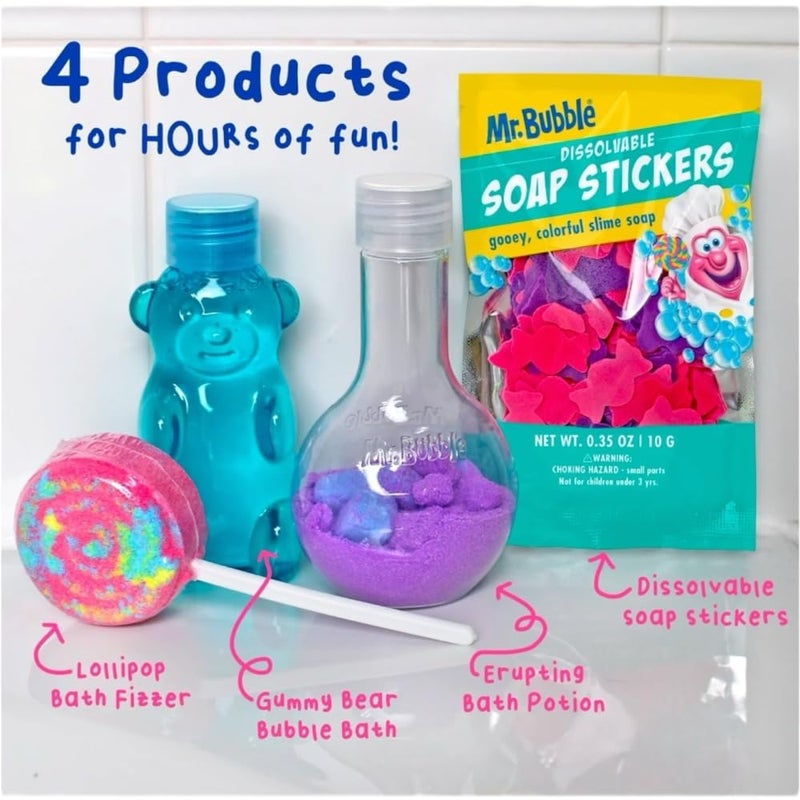 Mr. Bubble Mr Bubble Sweet Treats Bath Set, Lollipop Fizzer, Gummy Bear Bubble Bath, Bath Potion, Soap Stickers - Image 2