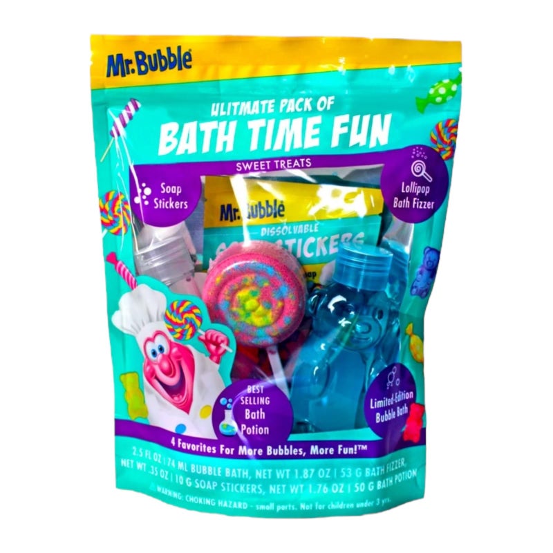 Mr. Bubble Mr Bubble Sweet Treats Bath Set, Lollipop Fizzer, Gummy Bear Bubble Bath, Bath Potion, Soap Stickers - Image 1