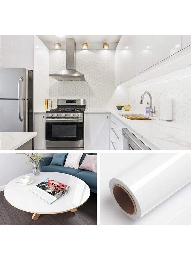 ويسدم أبيض لامع مقاوم للماء ذاتي اللصق ورق اتصال من الفينيل طبقة رف بطانة تغطي أثاث الحمام كونترتوب خزانة المطبخ (12 × 66 بوصة حزمة من 2 ورق حائط أبيض لامع) - Image 1