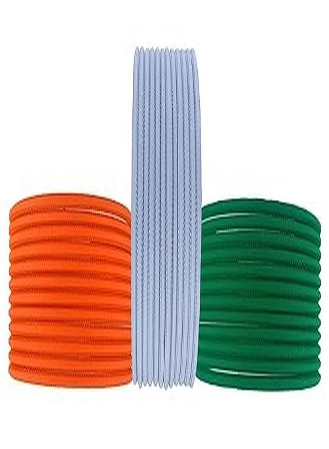 BANGLESKART أساور معدنية بألوان العلم الهندي من بانغلسكارت للنساء، طقم تشوديا للبنات بألوان العلم الهندي، طقم تشوديا سادة ثلاثي الألوان للسيدات، يوم الاستقلال ويوم الجمهورية (2.4) - Image 4
