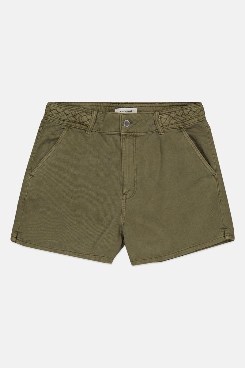 promod Women Solid Denim Shorts, Olive - Image 2