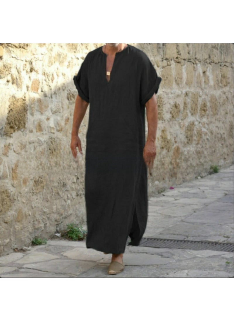 Generic Dubai New Mens Loose Mandarin Collar Kaftan Black  - Image 4