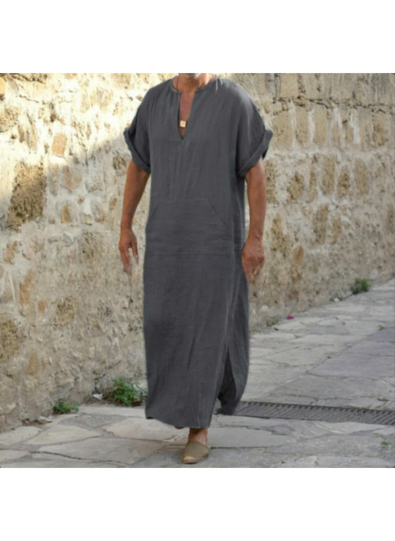 Generic Dubai New Mens Loose Mandarin Collar Kaftan Black  - Image 5