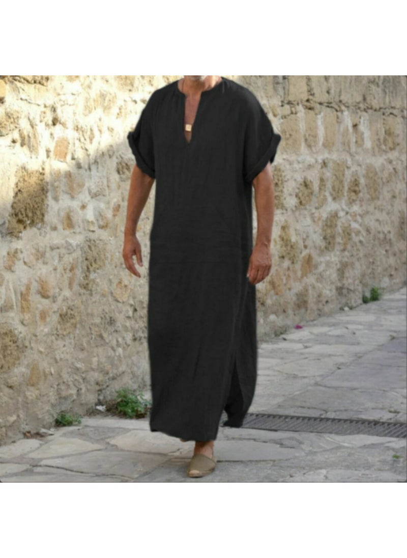 Generic Dubai New Mens Loose Mandarin Collar Kaftan Black  - Image 1