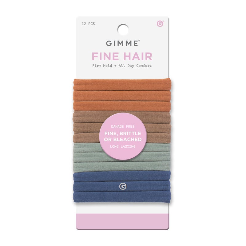 Gimme Beauty Fine Hair Elastic Bands - Slim-Fit Elastic Ties for Fine, Brittle, or Bleached Hair - No-Dent, Gentle-Grip Ponytail Holders for All-Day Comfort - 12 Pack, Assorted Colors - Image 1
