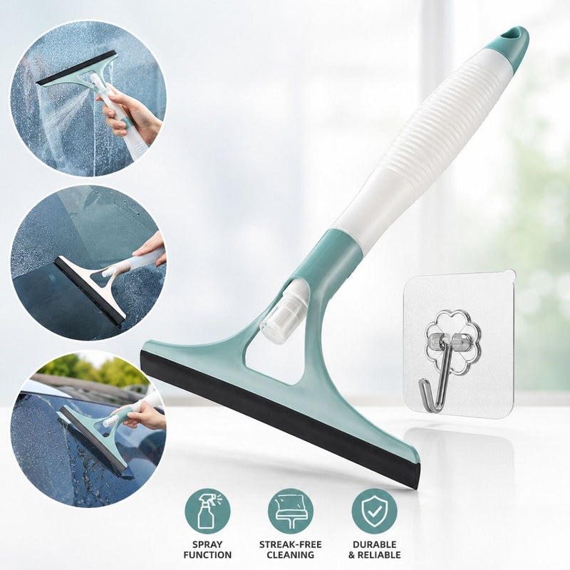 3 In 1 Glass Squeegee And Clear Mini Hook Set Multi Functional Traceless Cleaning Tool For Shower Room Glass Doors Mirrors Car Windshields Tiles With Glass Scraper Hook No Drilling Required - Image 1