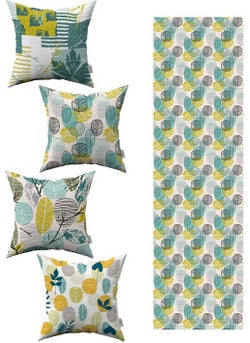 Cango Home Yellow Green Decorative Leaf Patterned 4-Piece Throw Pillow Cover 1 Runner Set 4KMBS289-RS 