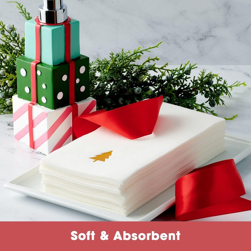By Madee : 50 Pack PREMIUM Christmas Napkins Paper for Dinner or Christmas Hand Towels for Bathroom | Cloth-Like Elegant Holiday Napkins | Made with Thick Airlaid Paper (Gold Tree) - Image 5
