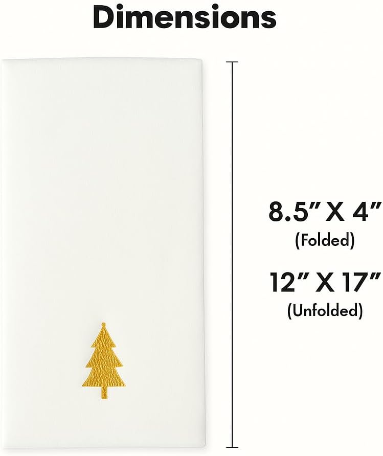By Madee : 50 Pack PREMIUM Christmas Napkins Paper for Dinner or Christmas Hand Towels for Bathroom | Cloth-Like Elegant Holiday Napkins | Made with Thick Airlaid Paper (Gold Tree) - Image 4