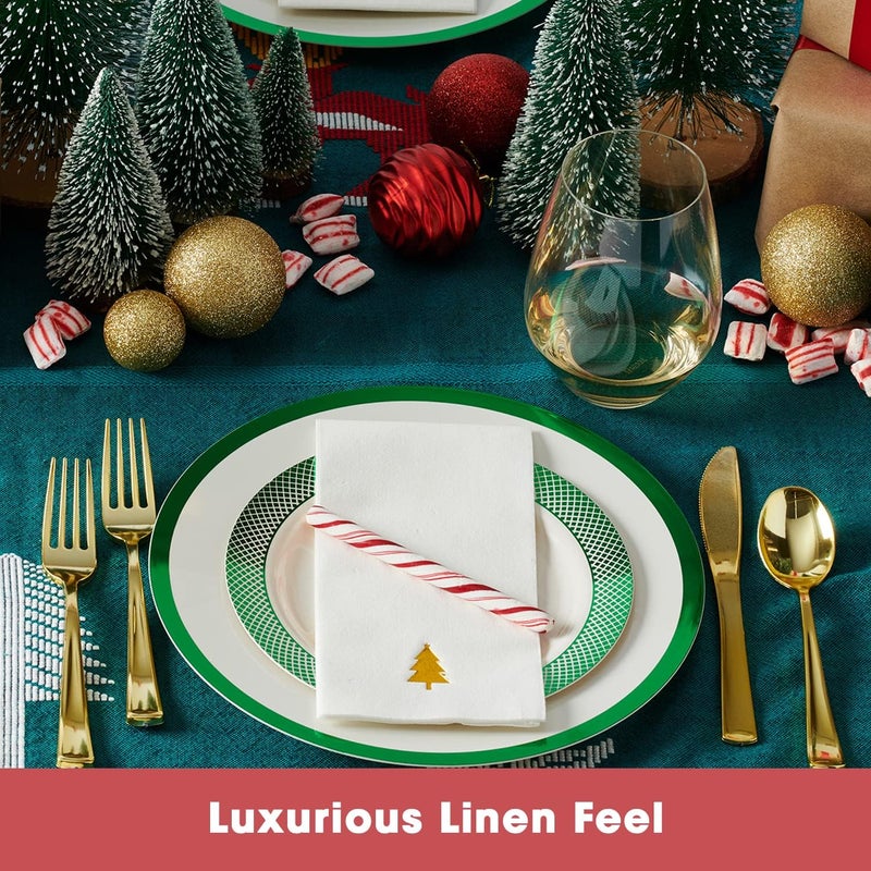 By Madee : 50 Pack PREMIUM Christmas Napkins Paper for Dinner or Christmas Hand Towels for Bathroom | Cloth-Like Elegant Holiday Napkins | Made with Thick Airlaid Paper (Gold Tree) - Image 3