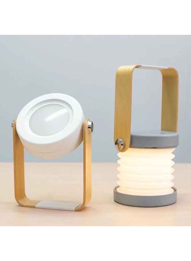 مصباح طاولة قابلة للطي 4 في 1: ضوء LED انكماشي USB، فانوس بخANDLE خشبي ومصباح يدوي - للقراءة والمستقبلات - Image 1