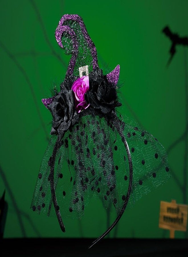 Foyte Halloween Headband Funny Witch Hat Headpiece Black Purple Flower Hair Accessories for Halloween Cosplay Costumes (Witch Hat) - Image 2